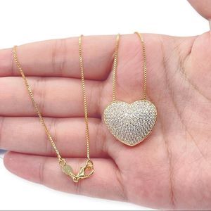 18k Gold Filled Micro Pave Cubic Zirconia Heart Hanged In
A Thin Box Chain